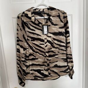 Chic Zebra Print Blouse - Black and Tan